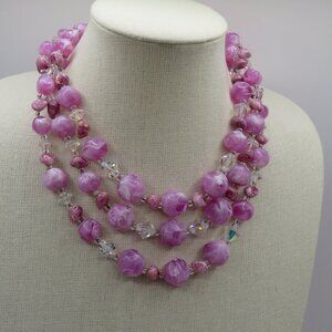 Purple Lavender Beaded Multi Strand Choker Style Statement Necklace